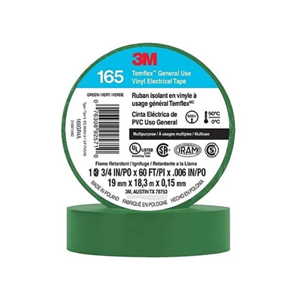 CINTA AISLANTE TEMFLEX 165 VINILO 3/4"(19MM) X 18.3 MT  VERDE - 3M