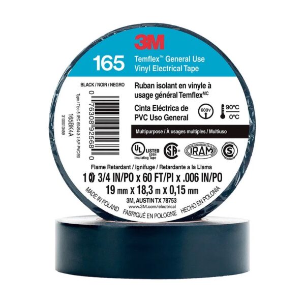 CINTA AISLANTE TEMFLEX 165 VINILO 3/4"(19MM) X 18.3 MT  NEGRO - 3M