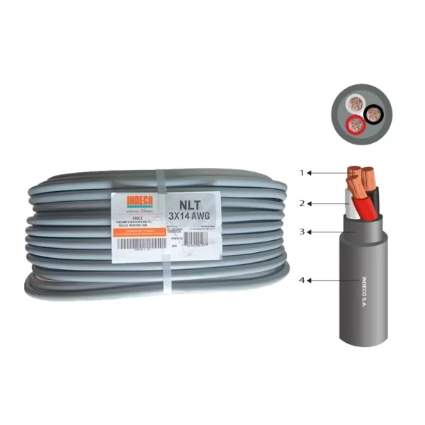 CABLE NLT  300/500V 3X14+1X14 AWG VULCANIZADO , GRIS - METRO - INDECO