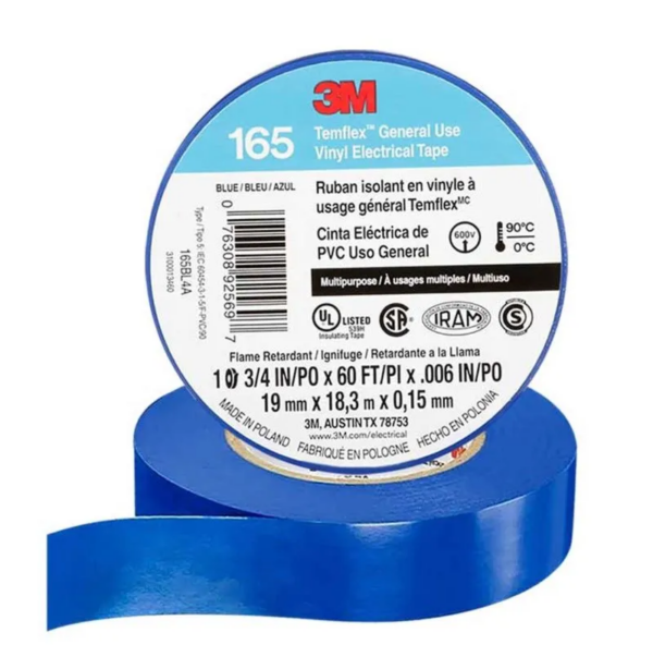 CINTA AISLANTE TEMFLEX 165 VINILO 3/4"(19MM) X 18.3 MT  AZUL - 3M