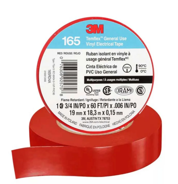 CINTA AISLANTE TEMFLEX 165 VINILO 3/4"(19MM) X 18.3 MT  ROJO - 3M