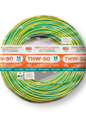 CABLE ELECTRICO 14 AWG 750V PVC COLOR AMAR/VERDE THW-90+ PLUS (METRO)- INDECO