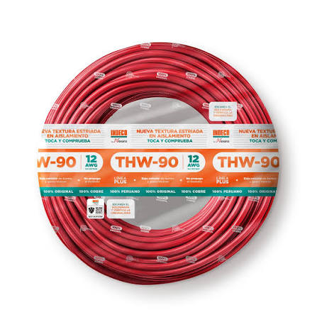 CABLE ELECTRICO 12 AWG 750V PVC COLOR ROJO THW-90+ PLUS (METRO)- INDECO