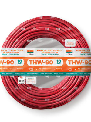 CABLE ELECTRICO 10 AWG 750V PVC COLOR ROJO THW-90 + PLUS (METROS) - INDECO