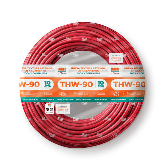 CABLE ELECTRICO 10 AWG 750V PVC COLOR ROJO THW-90 + PLUS (METROS) - INDECO