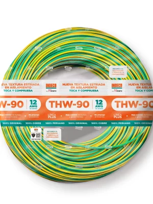 CABLE ELECTRICO 12 AWG 750V PVC COLOR AMAR/VERDE THW-90+ PLUS (METRO)- INDECO