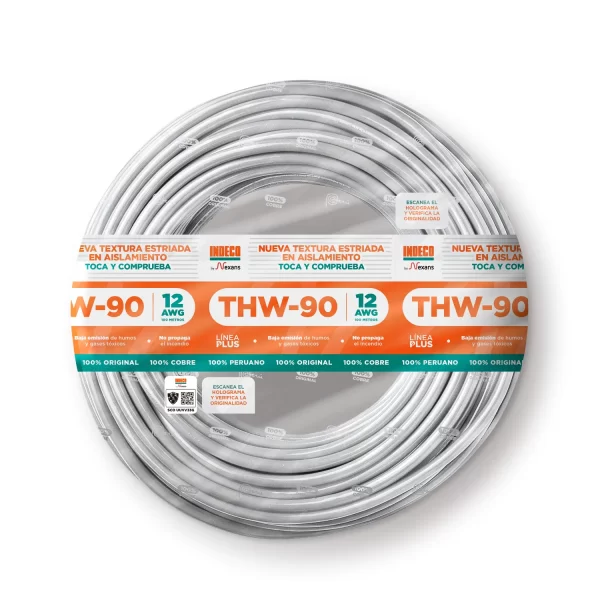 CABLE ELECTRICO 12 AWG 750V PVC COLOR BLANCO THW-90+ PLUS (METROS)- INDECO