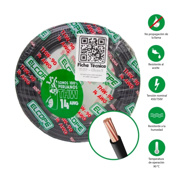 CABLE NLT 300/500V 2x14 AWG, CL5, VULCANIZADO NEGRO - EL COPE