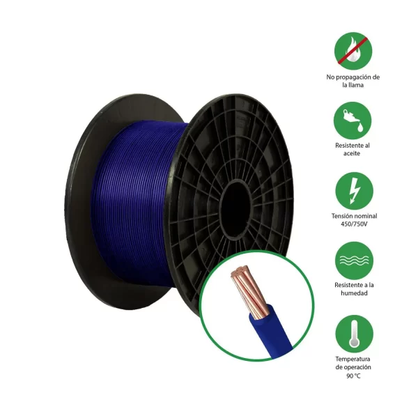 CABLE DOBLE FORRO THW 450/750V 12 AWG, CL2, AZUL (METRO) - EL COPE