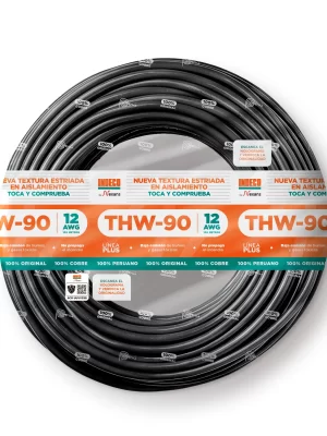 CABLE ELECTRICO 12 AWG 750V PVC COLOR NEGRO THW-90+ PLUS- INDECO