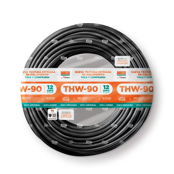 CABLE ELECTRICO 12 AWG 750V PVC COLOR NEGRO THW-90+ PLUS- INDECO