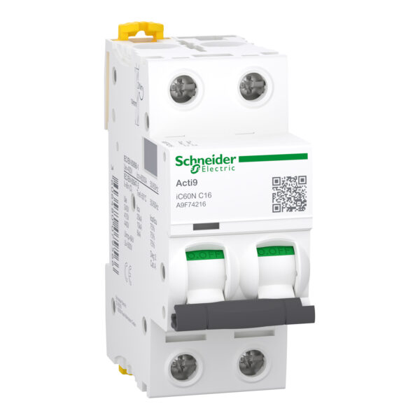 A9F74216- INTERRUPTOR TERMOMAGNETICO iC60N P/RIEL 2P X 16A6KA/20KA 220/440VAC  - SCHNEIDER